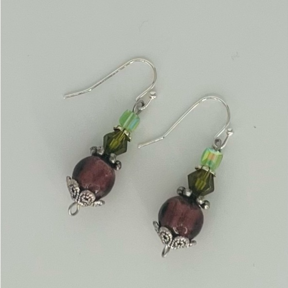 Purple and Light Green Dangle Earrings